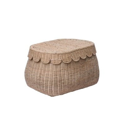 A small rattan basket with scalloped edges, perfect for serena and lily dupes enthusiasts.