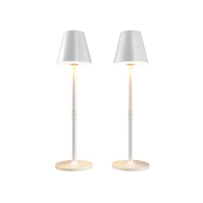 Two white floor lamps on a white background, perfect for enhancing your space with stylish Amazon gadgets.