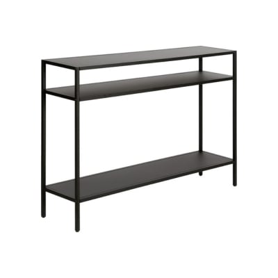 A black console table on a white background, perfect for achieving an Arhaus look for less.