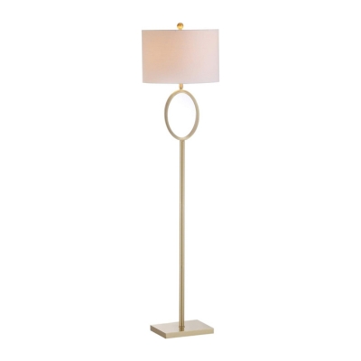 An arhaus-inspired gold floor lamp with a white shade available at an affordable price.