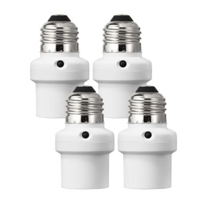 Four white light bulb socket adapters with metallic screw bases are arranged in two rows on a plain white background—perfect for anyone looking to upgrade their lighting setup with handy Amazon gadgets.