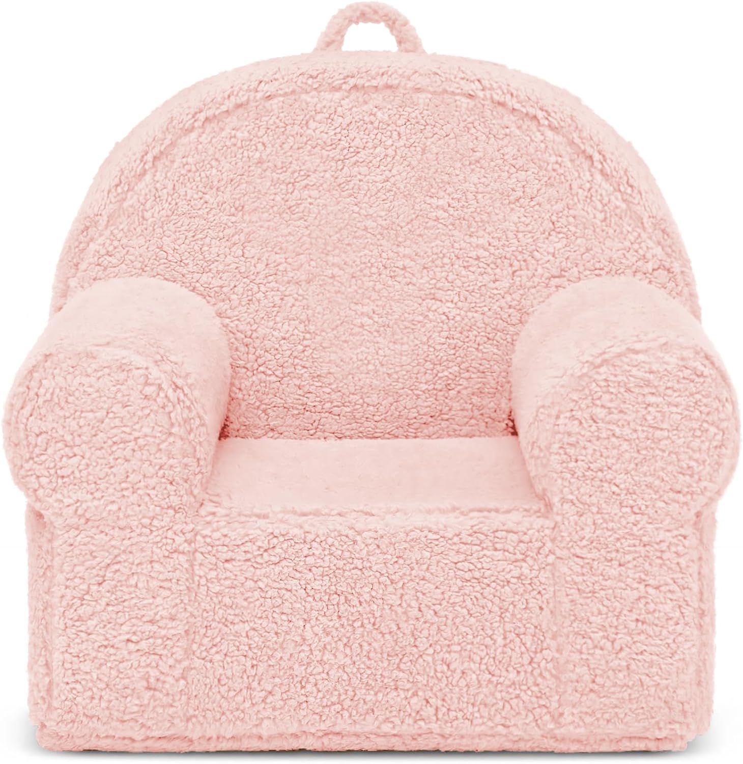 A pink teddy bear chair - Pottery Barn Kids look for less - on a white background.