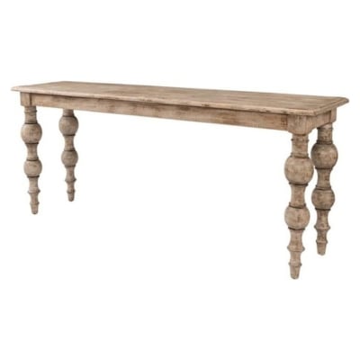 A wooden console table with a pottery barn look for less.