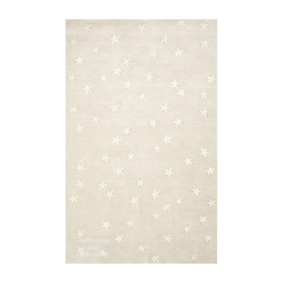 A white rug with white stars on it.