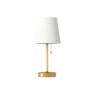 A gold table lamp with a white shade offers the Serena and Lily look for less.