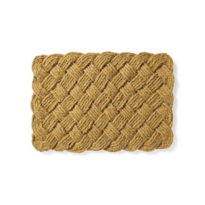 Get the serena and lily look for less with this yellow braided rug on a white background.