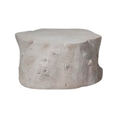 Get the Serena and Lily look for less with this white stump coffee table on a white background.