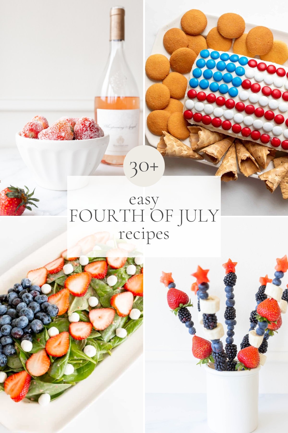 A graphic image featuring a variety of 4th of July recipes. 