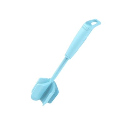 Blue silicone kitchen gadgets spatula on a white background.