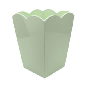 A light green, rectangular container with scalloped-edge decor and a glossy finish, shown against a white background.