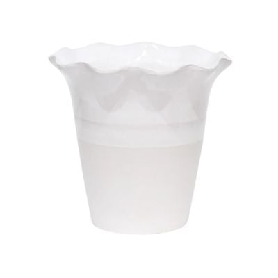 White ceramic vase with a fluted, wavy rim and a smooth, glossy finish—perfect for adding scalloped decor charm to any space.