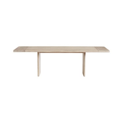 A rectangular wooden dining table with a simple, modern design featuring a flat top and straight legs, offering the pottery barn look for less.