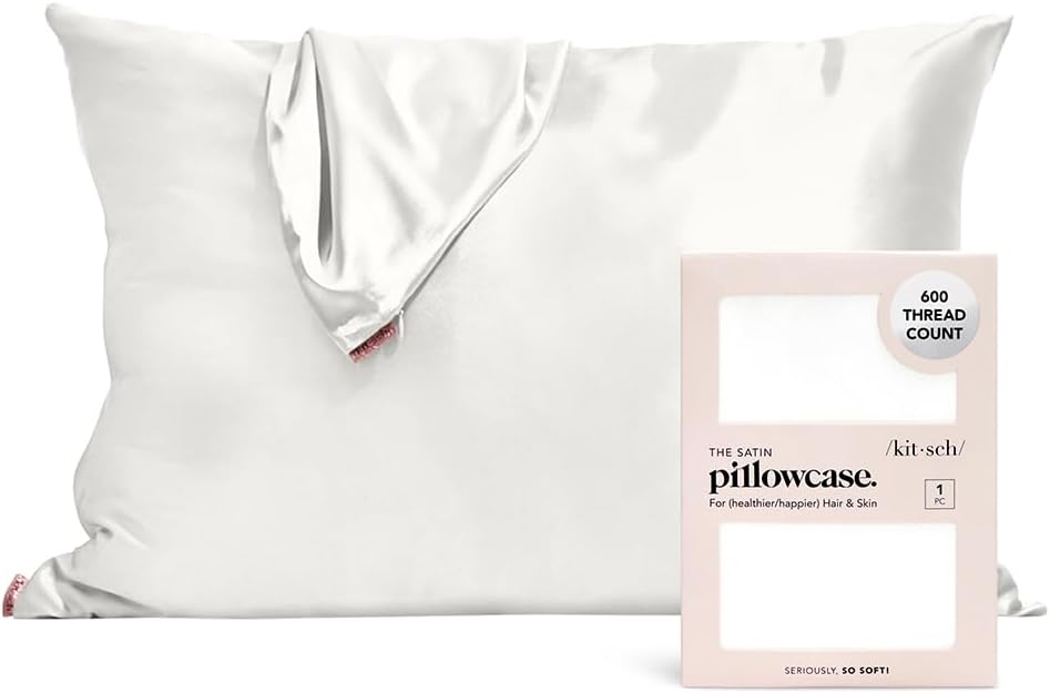 A satin pillowcase with a 600 thread count, elegantly packaged in a white box, perfect for Prime Day deals.