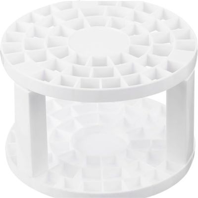 A white, round, plastic storage holder with a grid design and two levels, perfect for organizing crafts.