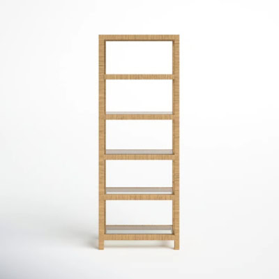 Wooden bookshelf with five empty shelves on a white background, capturing the essence of a Serena and Lily look for less.