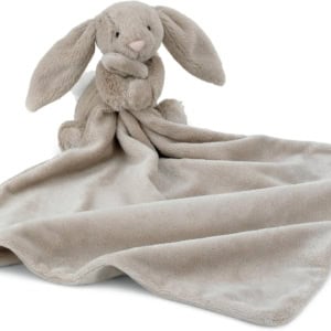 A plush gray bunny clutching a soft, matching blanket makes the perfect Easter basket filler.