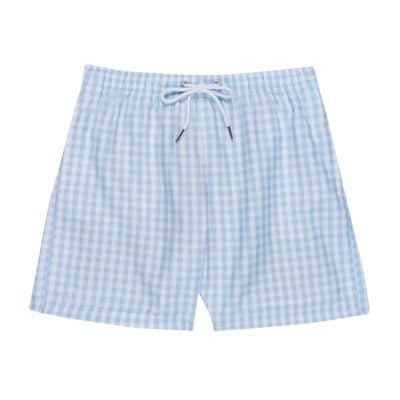 Light blue and white gingham-patterned shorts with a drawstring waist, perfect as Easter basket fillers, displayed on a white background.