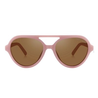Pink-framed aviator sunglasses with brown tinted lenses, viewed from the front against a white background—perfect as trendy Easter basket fillers for a stylish spring surprise.