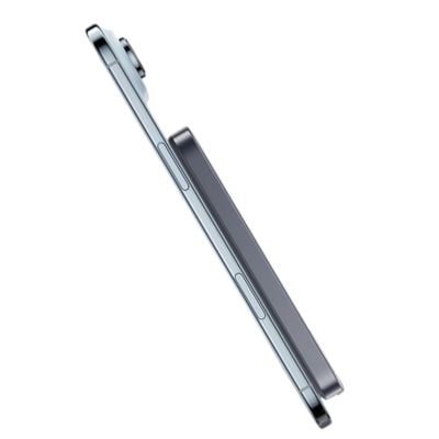 Side view of a modern smartphone showing its slim profile and protruding rear camera module—an unexpected yet trendy choice for tech-inspired Easter basket fillers.