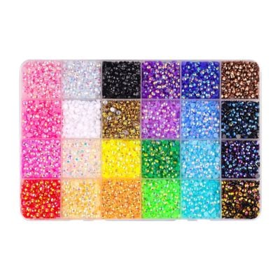 A rectangular plastic box with 24 compartments, each filled with small beads in different colors arranged in a grid pattern—perfect for creative projects or as unique Easter basket fillers.