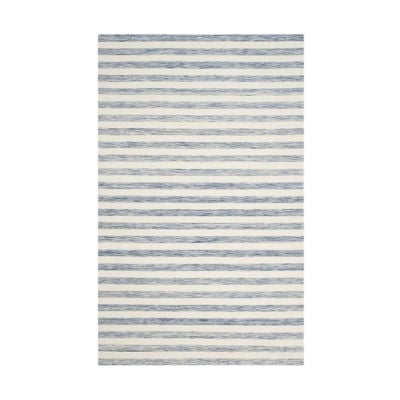 Rectangular area rug with alternating horizontal blue and white stripes, offering a Serena and Lily look for less.
