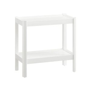 A small white side table with four legs, a lower shelf, and a simple, modern rectangular design—perfect for achieving that Serena and Lily look for less.