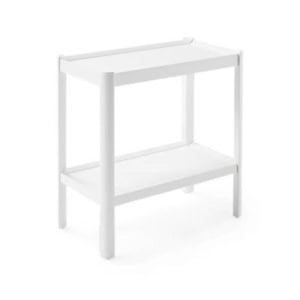 White rectangular side table with two flat surfaces and four straight legs, designed in a simple, modern style—a perfect choice if you want a Serena and Lily look for less.