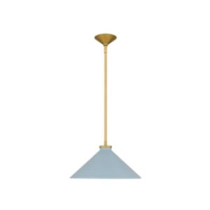 Modern pendant light with a brass rod and canopy, featuring a wide, conical white shade—a chic Serena and Lily look for less that brings effortless style to any space.