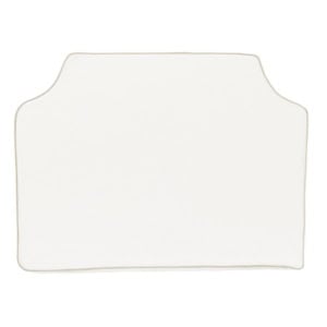 Rectangular white mat with rounded corners and taupe-colored edge piping, displayed on a plain white background.