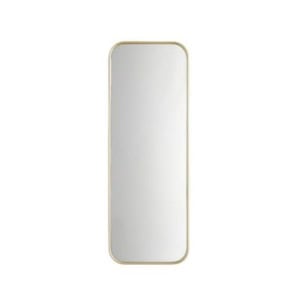 A rectangular wall mirror with rounded corners and a thin gold frame, shown against a plain white background.
