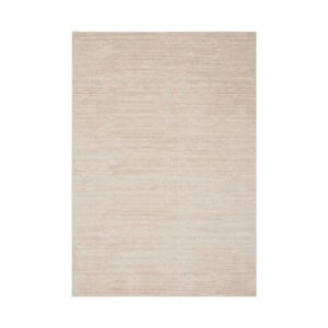 Rectangular area rug with a beige and off-white horizontal striped pattern.