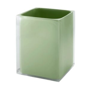 Sage green square wastebasket with a clear outer shell.