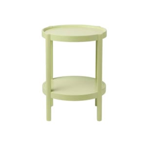 Light green round side table with two tiers.