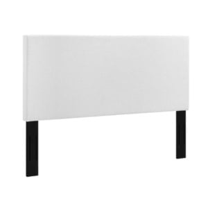 Rectangular white upholstered headboard on black support legs.
